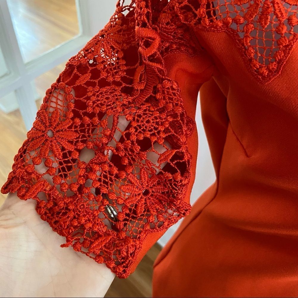 Zara Midi Dress Floral Lace Detail Orange Red Size Small - Picture 8 of 10